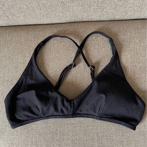 Andie Black Ribbed Double-Strap Bikini Top